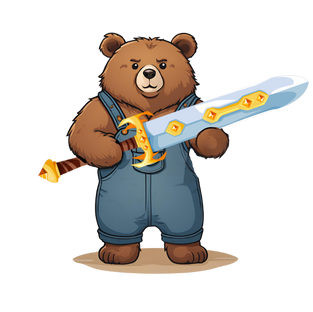 Bear in bibs holding a sword