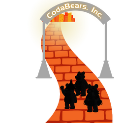 silhouettes of bears on a yellow brick road leading to CodaBears