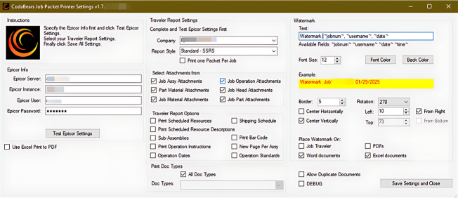 set up screen for job packet printer