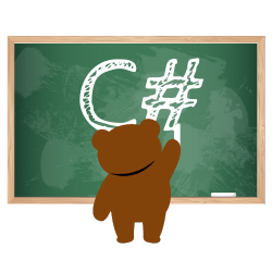 bear writing C# on a chalkboard