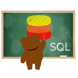 Bear writing SQL on a chalkboard