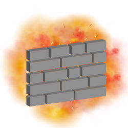 brick wall with fire behind it